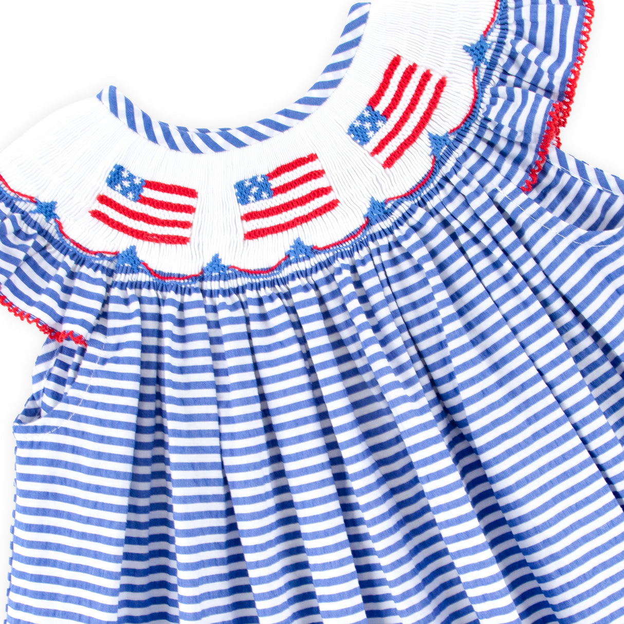 Flag Smocked Navy Stripe Seersucker Dress