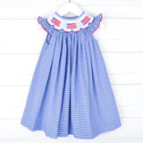 Flag Smocked Navy Stripe Angel Sleeve Dress