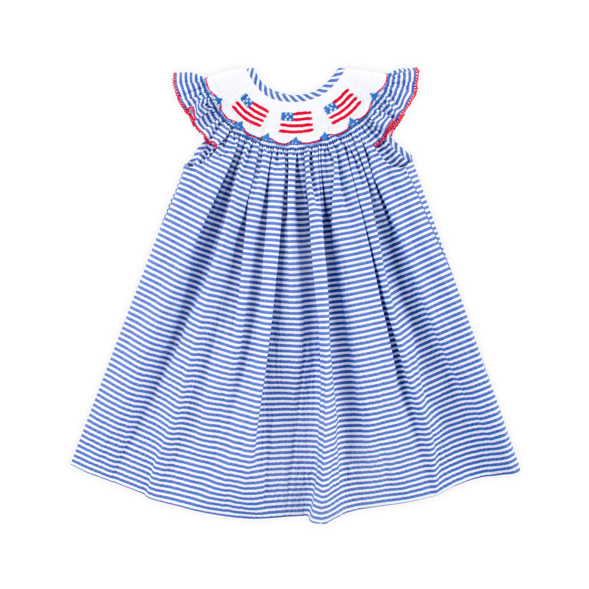 Flag Smocked Navy Stripe Seersucker Dress