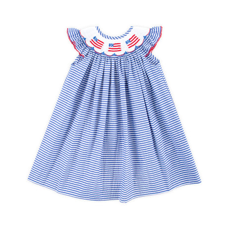 Flag Smocked Navy Stripe Seersucker Dress