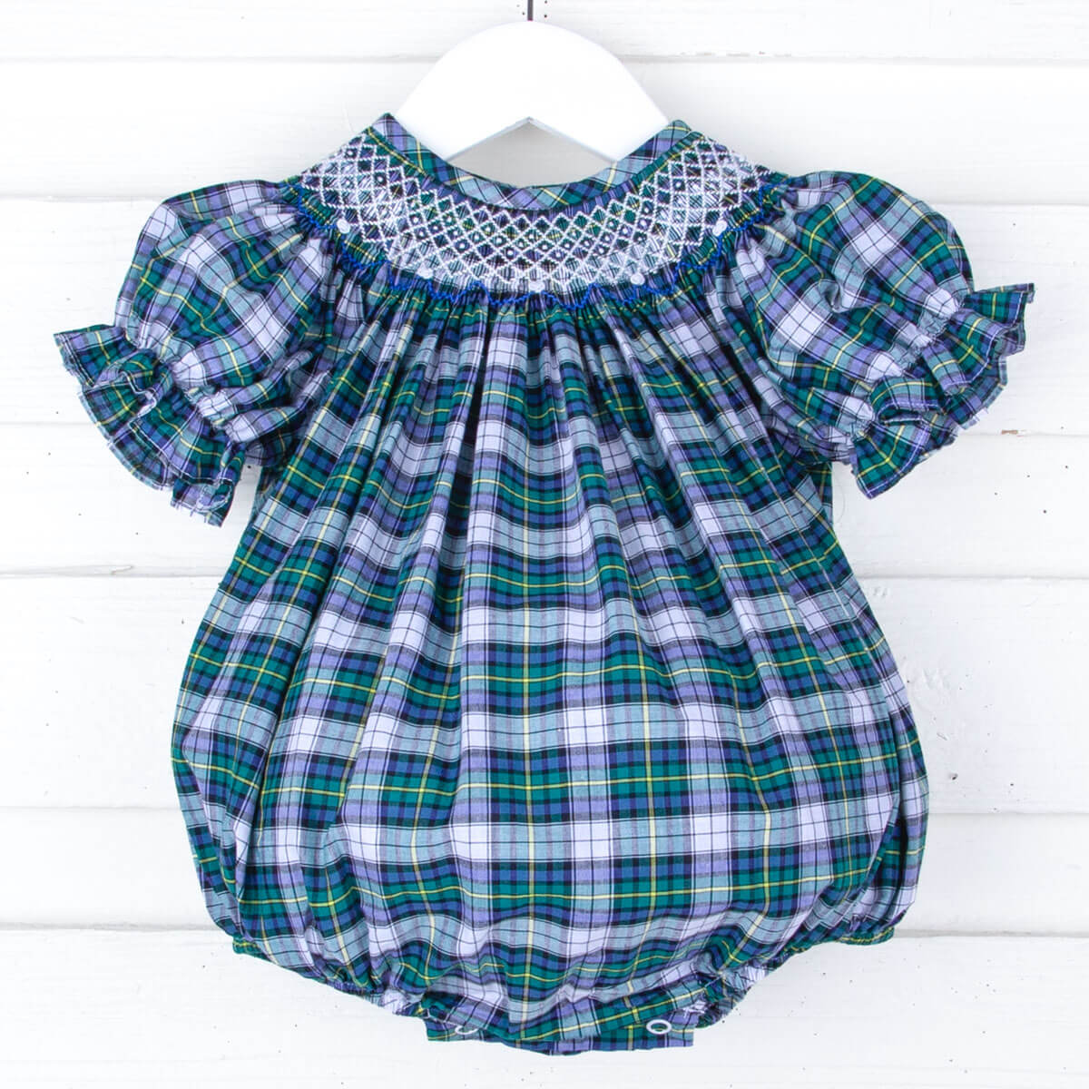 Brighton Plaid Geometric Smocked Bishop Bubble