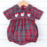 Christmas Eve Plaid Santa Smocked Collared Bubble