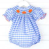 Pumpkin Smocked Light Blue Check Bishop Bubble