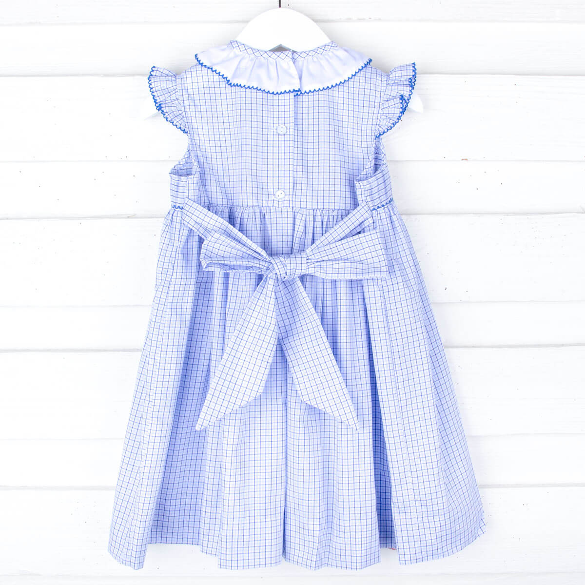 Pumpkin Cutie Smocked Blue Plaid Ruffle Collared Dress