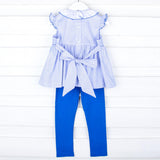 Pumpkin Cutie Smocked Blue Plaid Ruffle Collared Legging Set