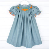 Pumpkin Smocked Green Gingham Bishop Dress