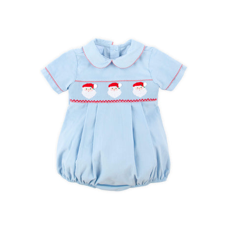 Santa Smocked Blue Corduroy Collared Bubble