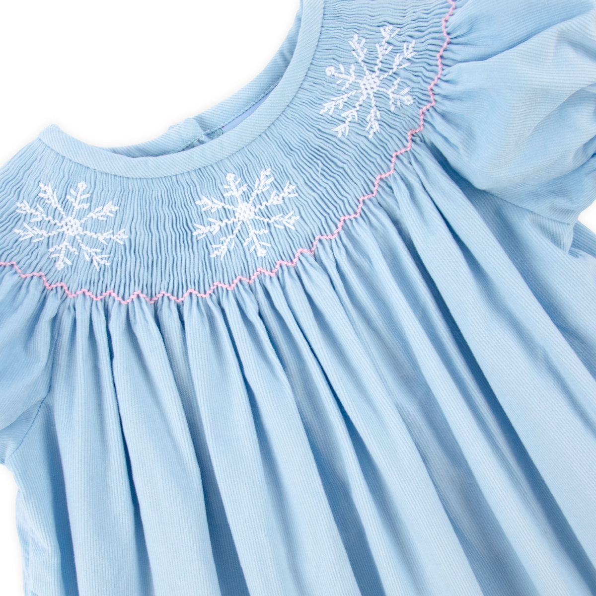 Snowflake Smocked Blue Corduroy Bishop Dress