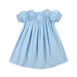 Snowflake Smocked Blue Corduroy Bishop Dress