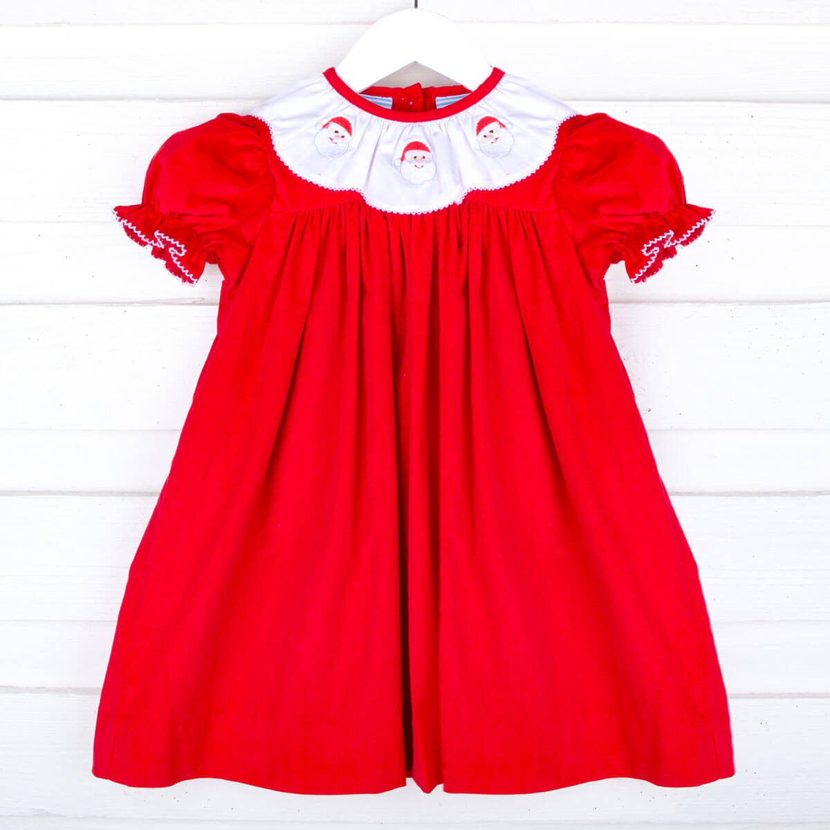 Santa Embroidered Solid Red Corduroy Quinn Dress