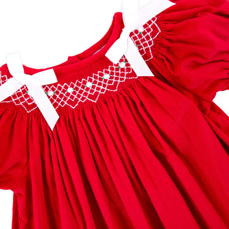 Red Corduroy Smocked Bow Dress
