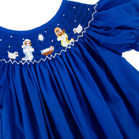 Nativity Smocked Royal Blue Bishop Dress