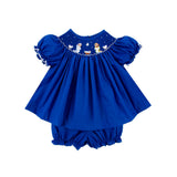 Nativity Smocked Royal Blue Bishop Bloomer Set