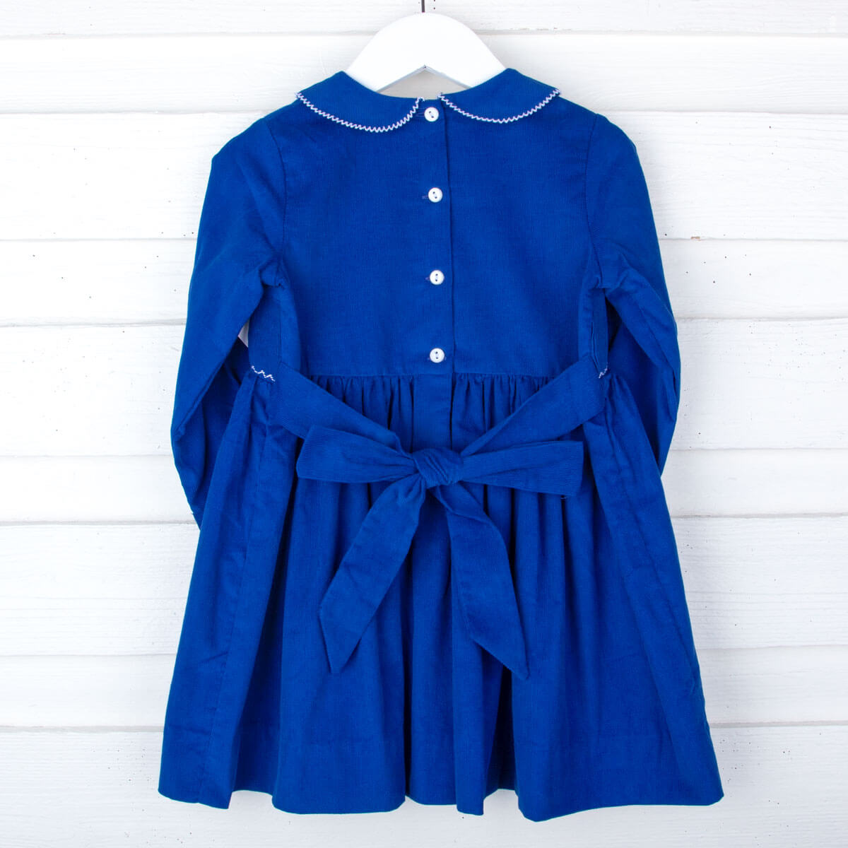 Nativity Smocked Royal Blue Corduroy Long Sleeve Dress