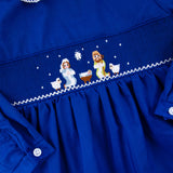Nativity Smocked Royal Blue Long Sleeve Dress