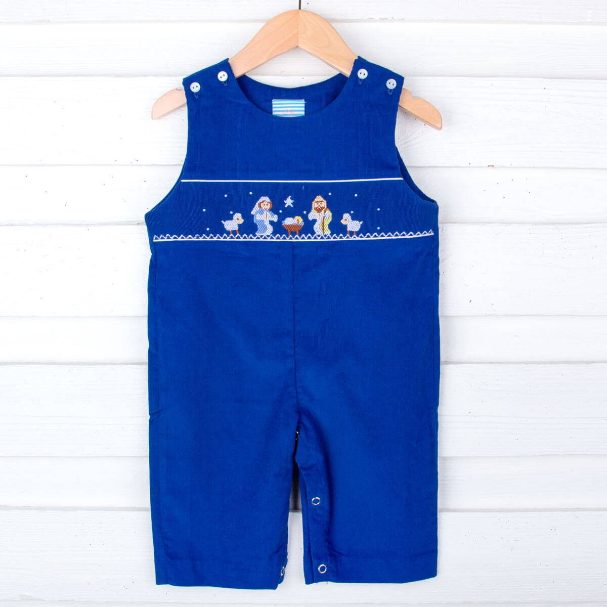 Nativity Smocked Royal Blue Corduroy Longall