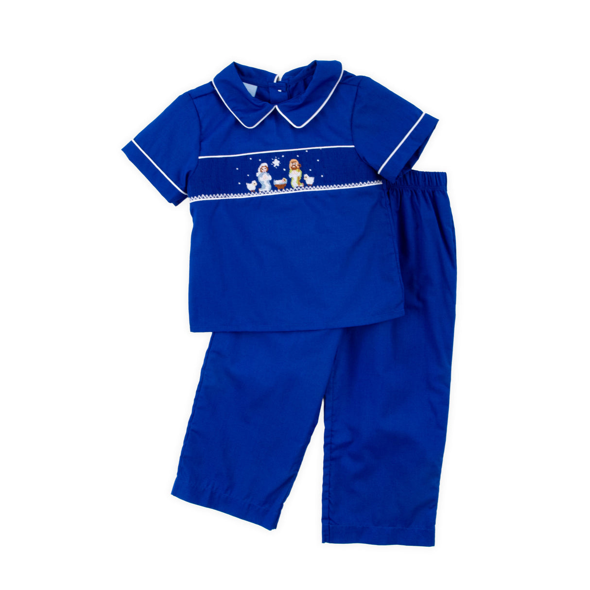 Nativity Smocked Royal Blue Pant Set