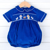 Nativity Smocked Royal Blue Corduroy Collared Bubble