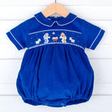 Nativity Smocked Royal Blue Corduroy Collared Bubble