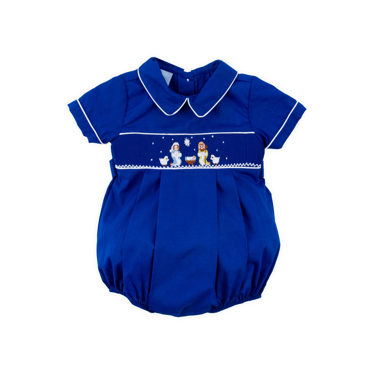 Nativity Smocked Royal Blue Collared Bubble