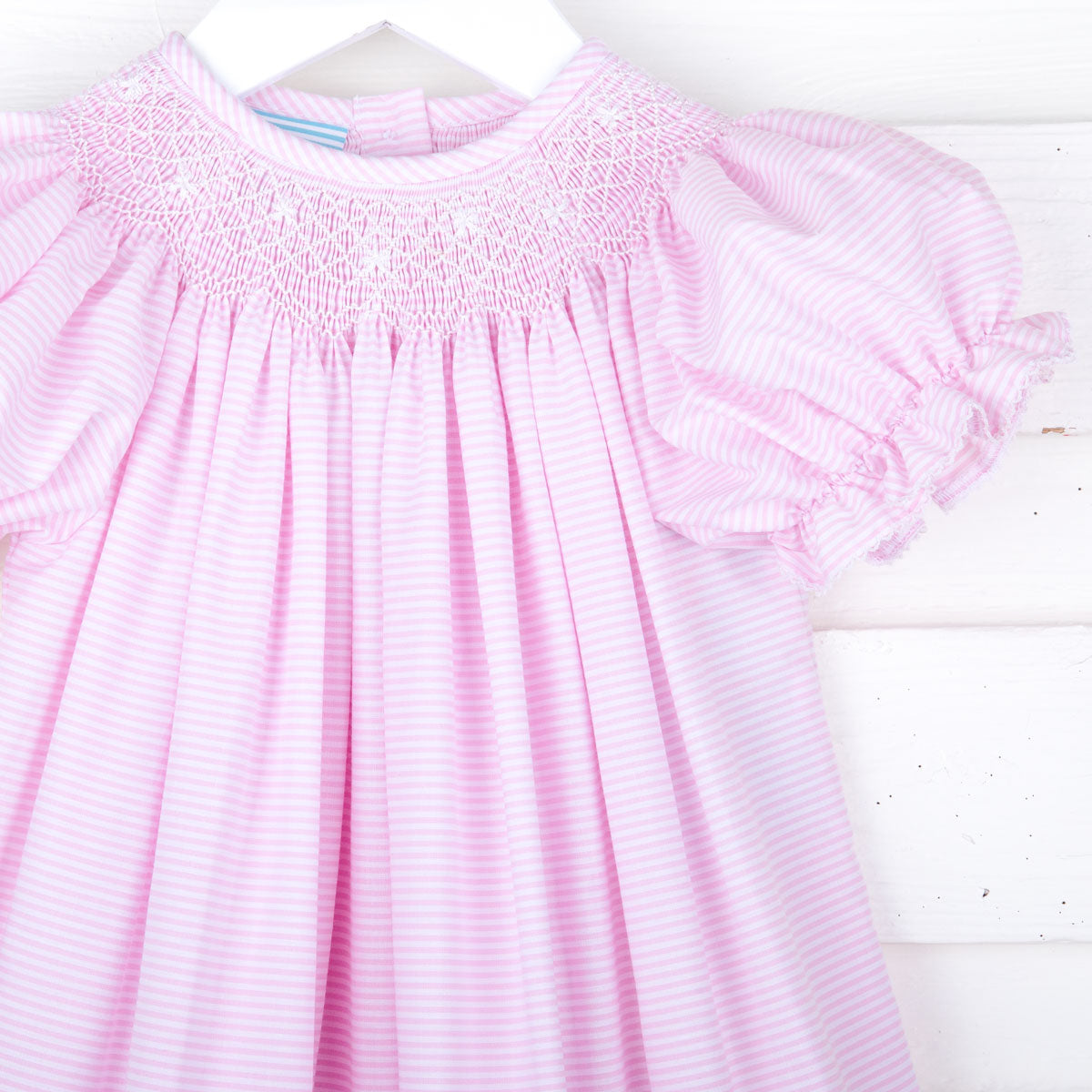 Geo Smocked Pink Stripe Bishop Dress