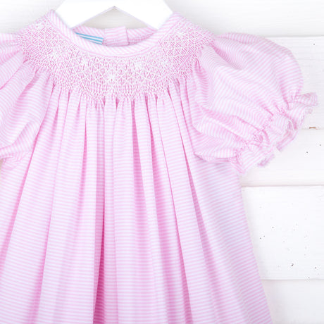 Geo Smocked Pink Stripe Bishop Dress