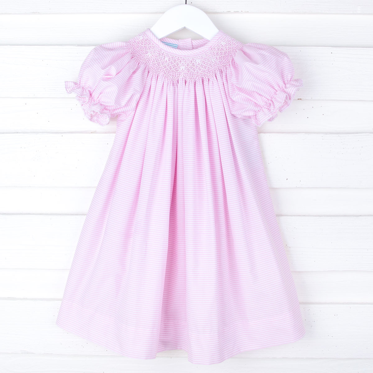 Geo Smocked Pink Stripe Bishop Dress