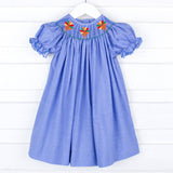 Turkey Smocked Royal Blue Gingham Bishop Dress