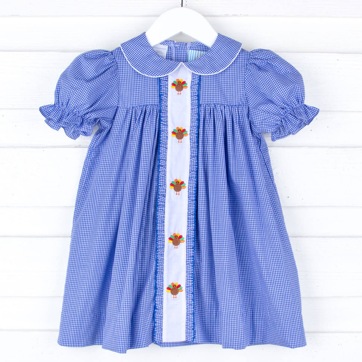 Turkey Embroidered Royal Gingham Camila Dress