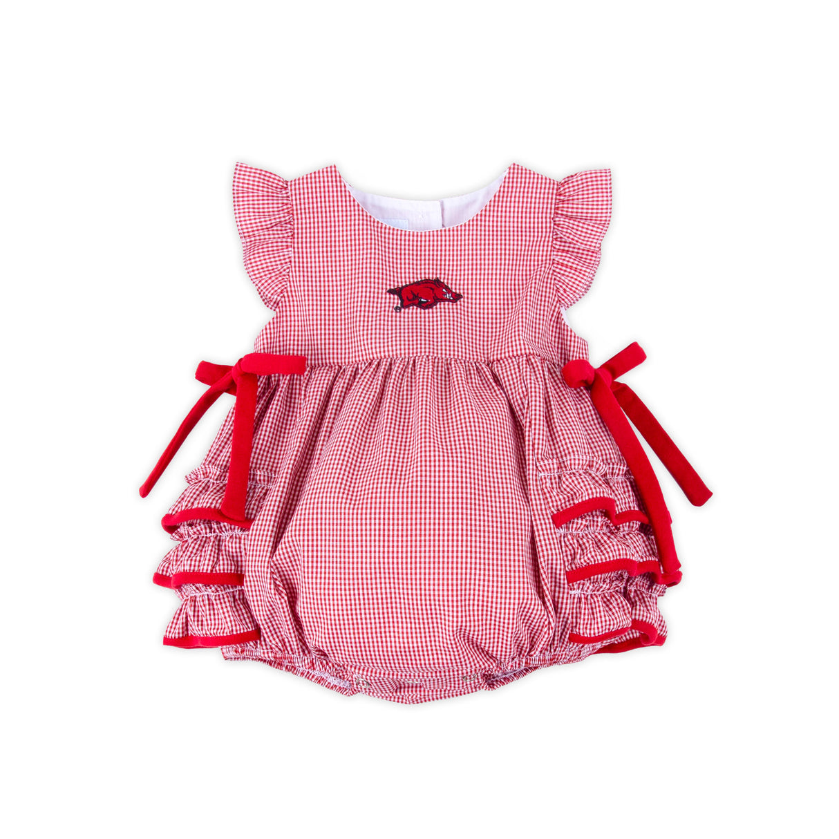 Arkansas Embroidered Red Ruffle Bubble