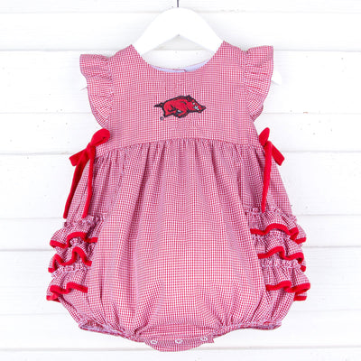 Arkansas Embroidered Red Ruffle Bubble