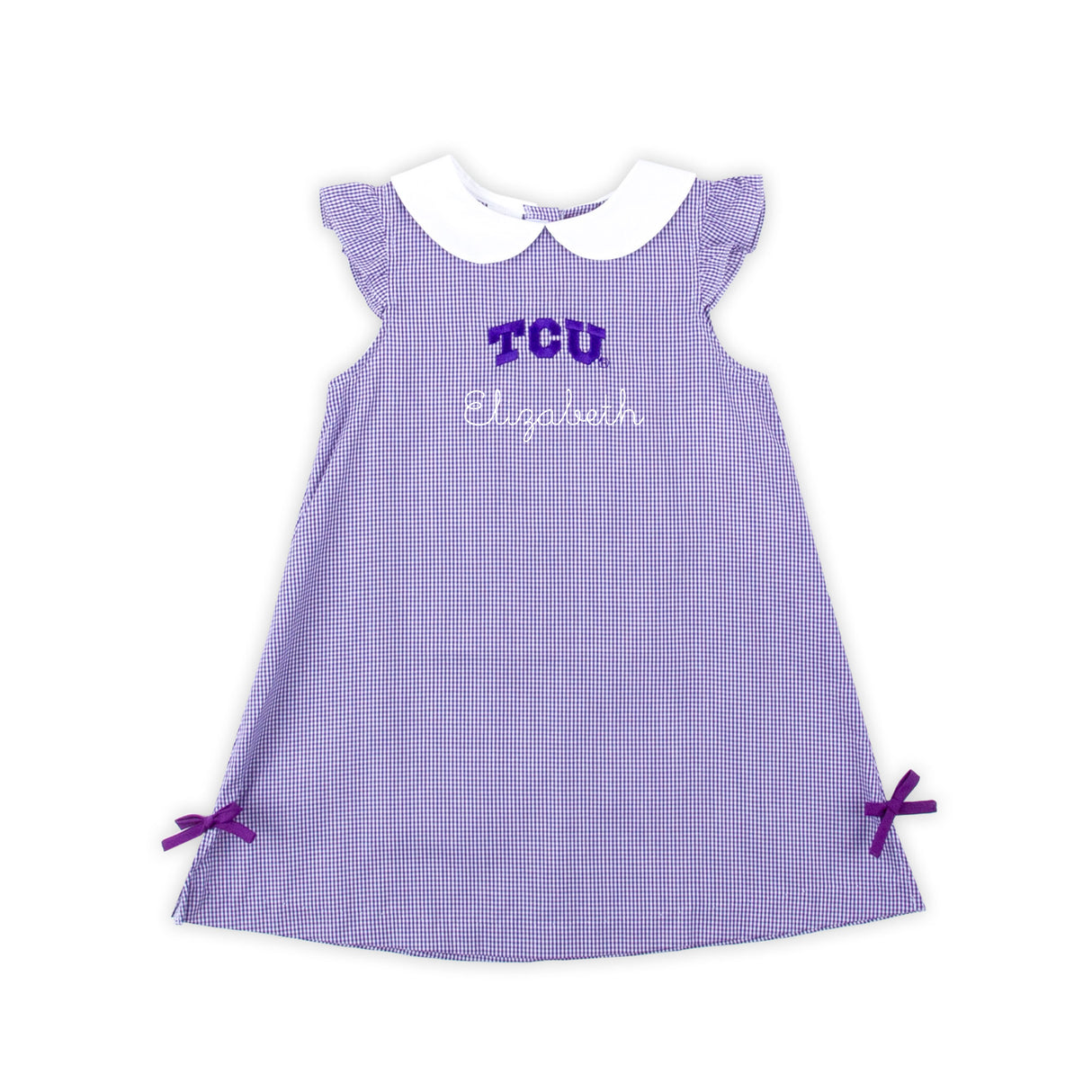 TCU Embroidered Purple Gingham Dress