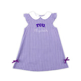 TCU Embroidered Purple Gingham Dress