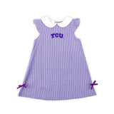 TCU Embroidered Purple Gingham Dress