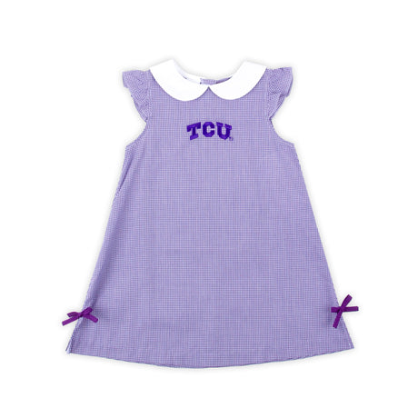 TCU Embroidered Purple Gingham Dress