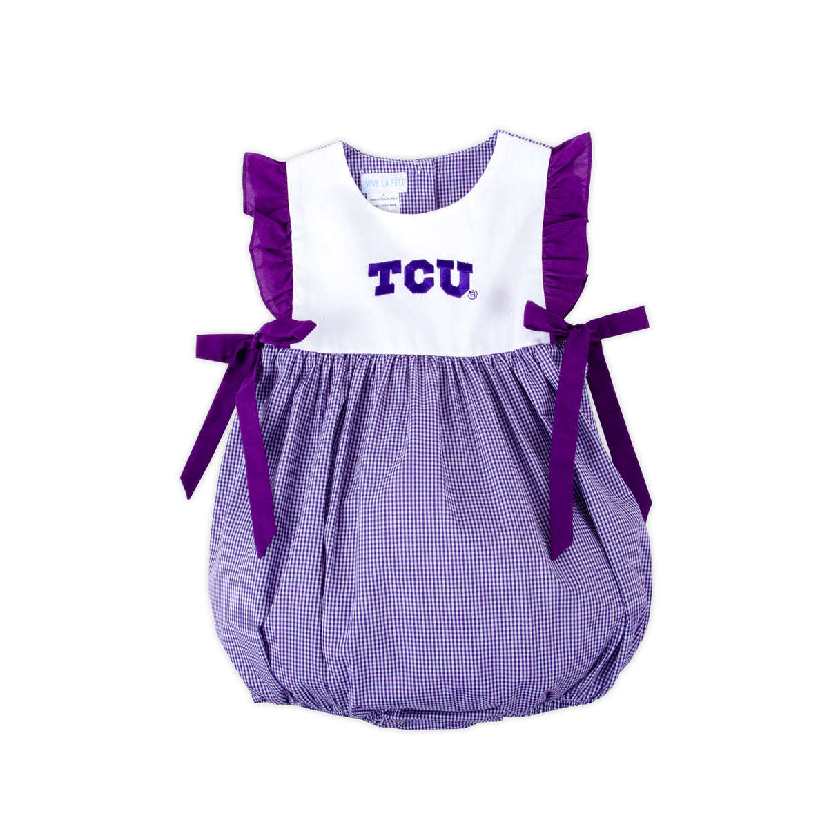 TCU Embroidered Purple Ruffle Bubble