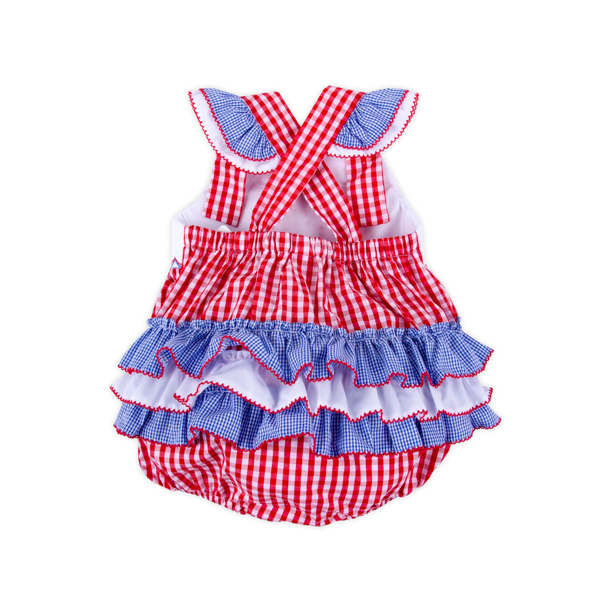 Red Check American Flag Smocked Leah Bubble