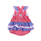 Red Check American Flag Smocked Leah Bubble