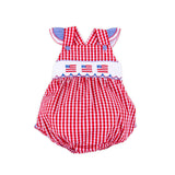 Red Check American Flag Smocked Leah Bubble