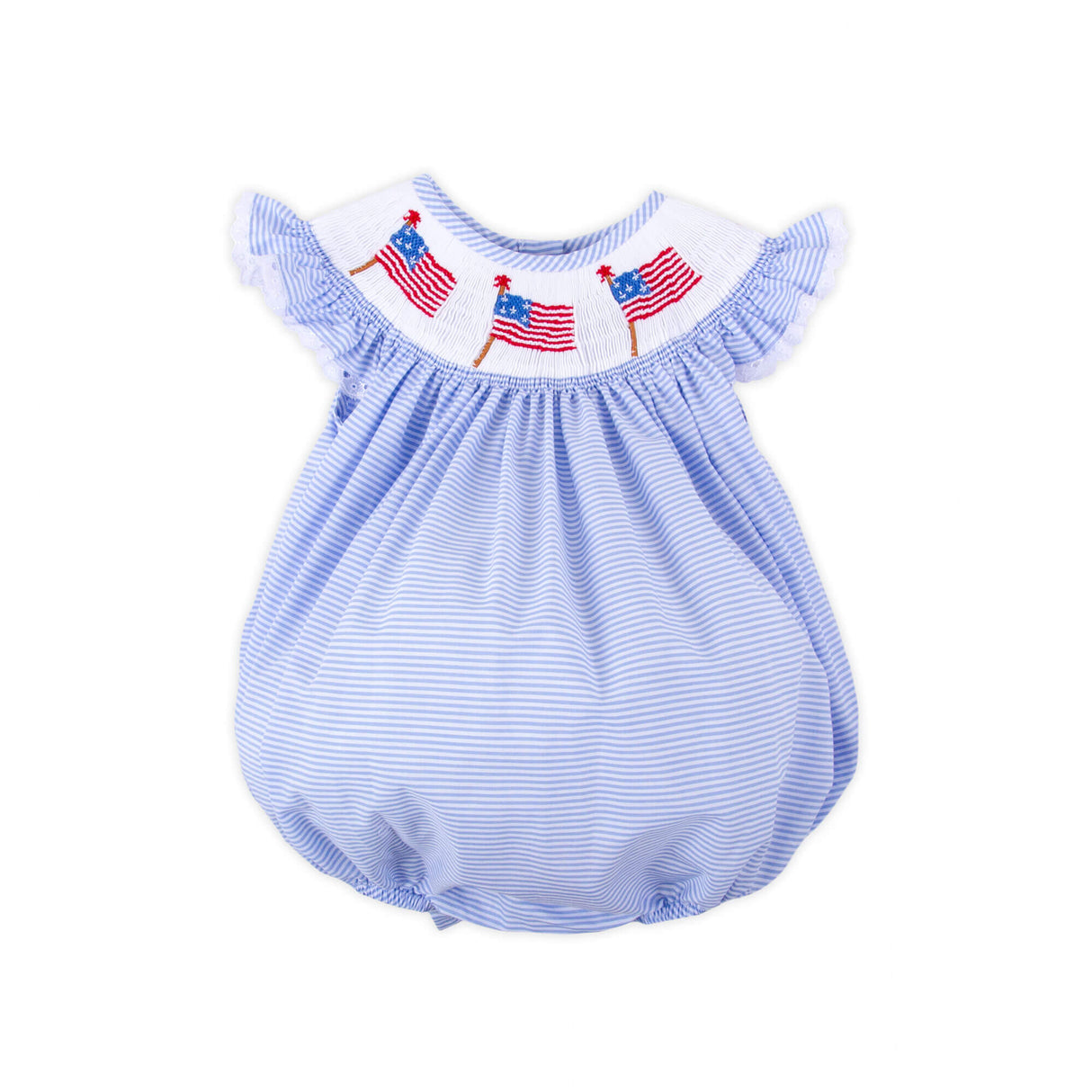 Flag Smocked Light Blue Stripe Angel Sleeve Bubble