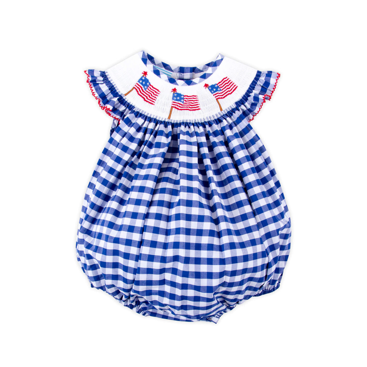 Flag Smocked Royal Gingham Angel Sleeve Bubble