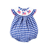 Flag Smocked Royal Gingham Angel Sleeve Bubble