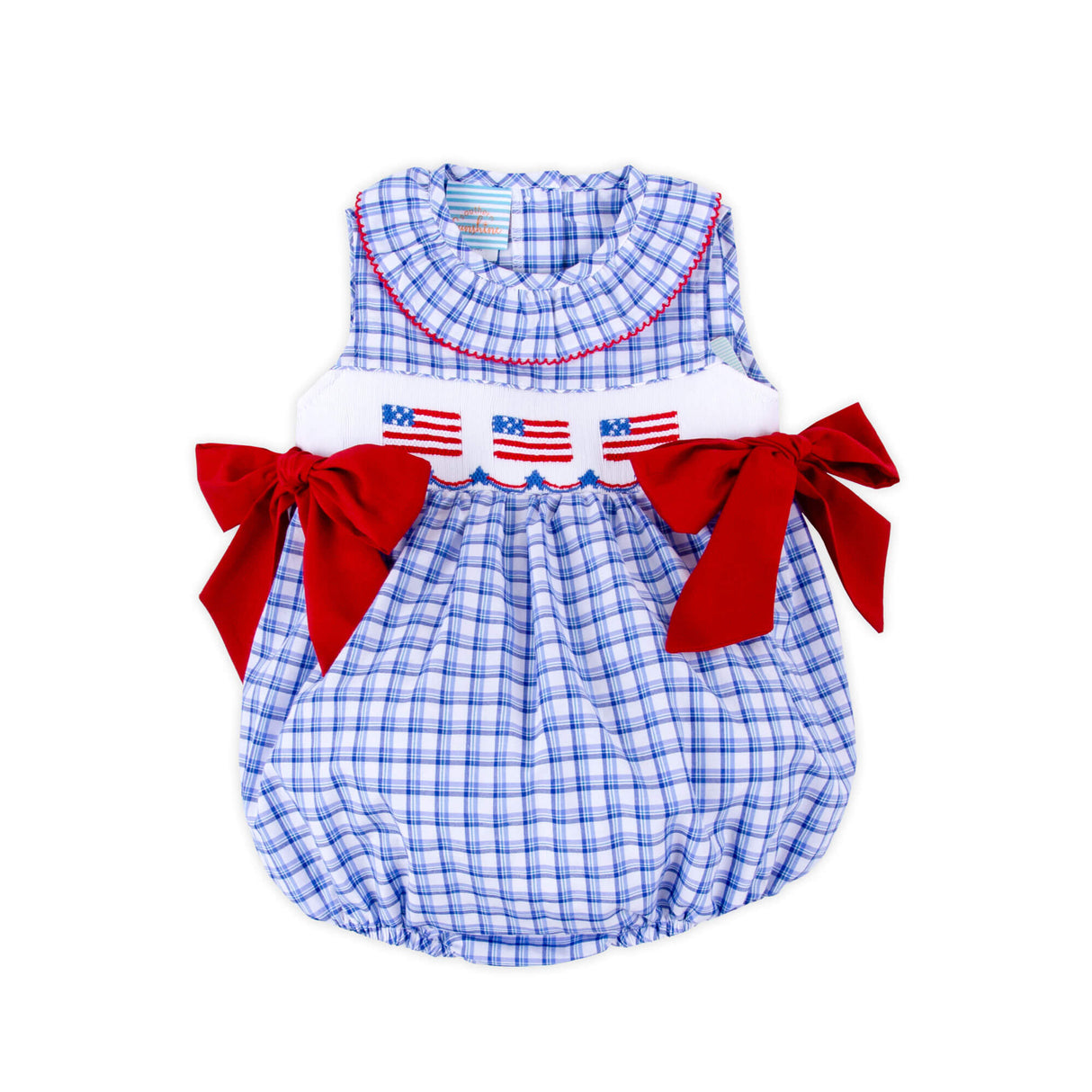 Flag Smocked Blue Plaid Beverly Bubble