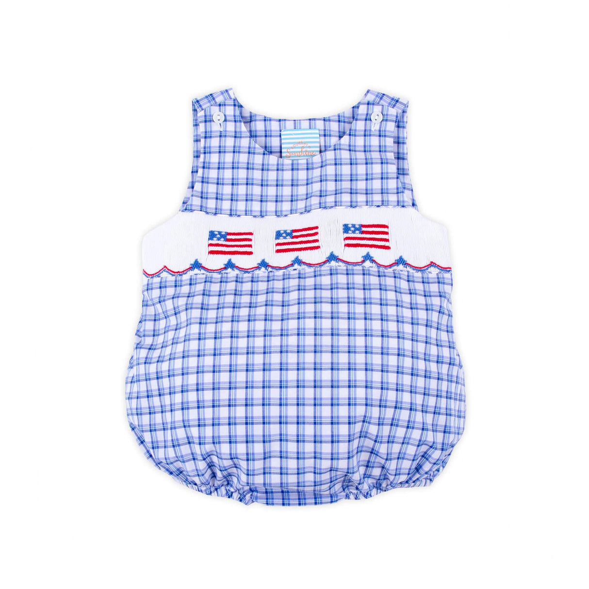 Flag Smocked Blue Plaid Sun Bubble