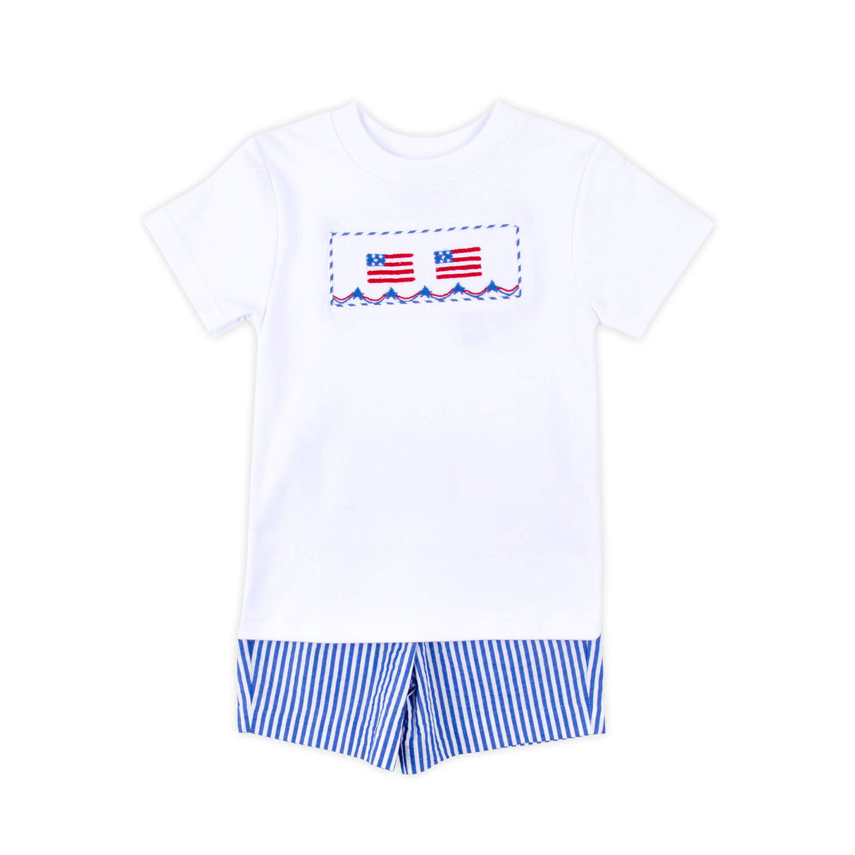 Flag Smocked Navy Stripe Short Set