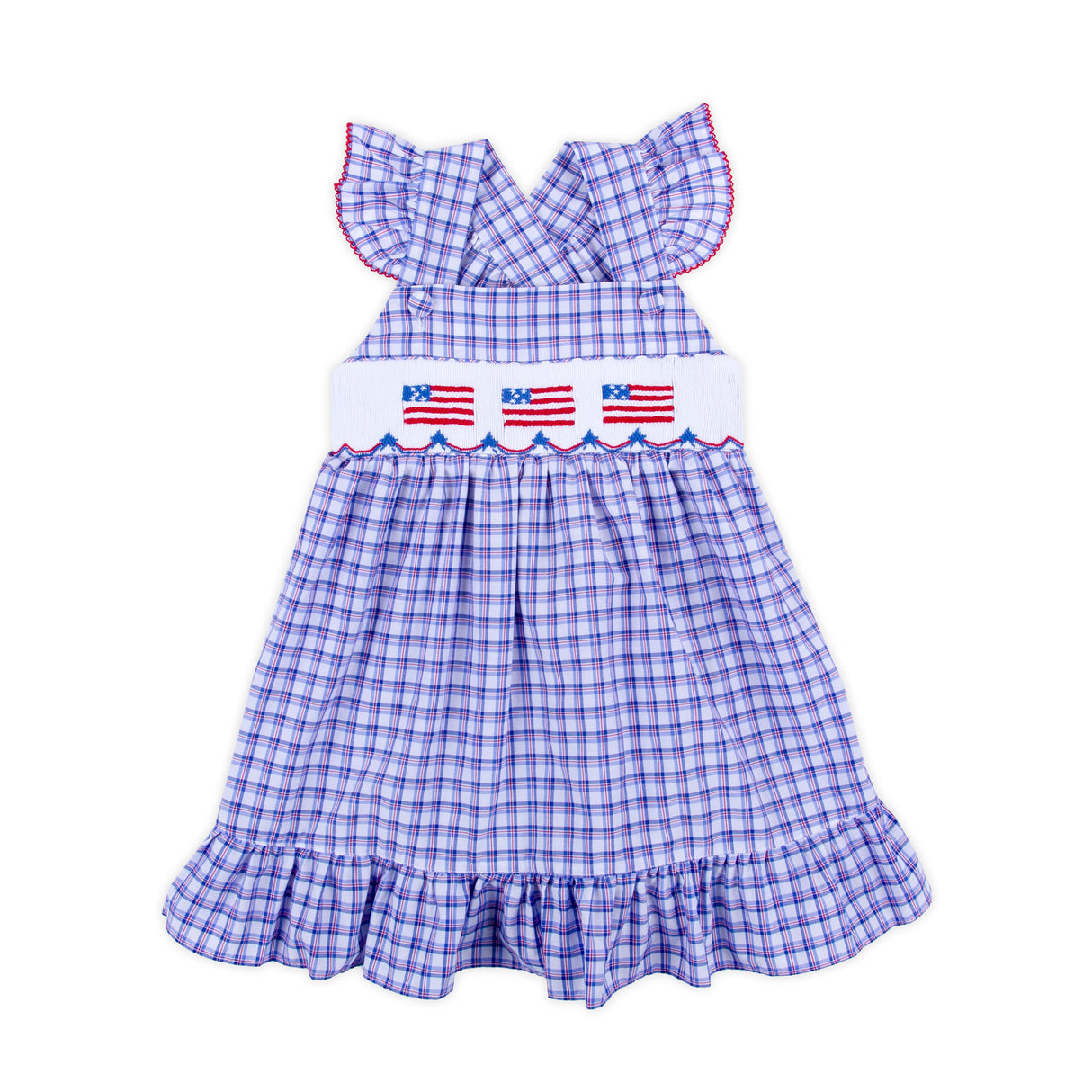 American Flag Smocked Blue Plaid Leah Dress