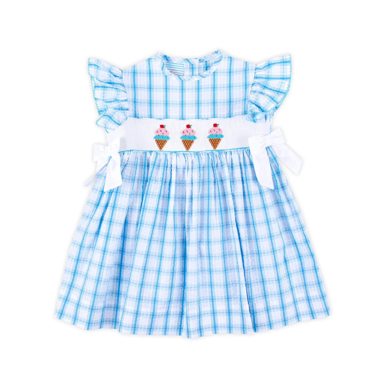 Ice Cream Scoops Smocked Turquoise Plaid Beverly Dress