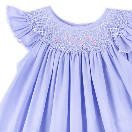 Summer Breeze Geo Smocked Blue Angel Sleeve Dress