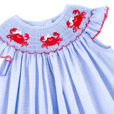 Crab Treasures Smocked Blue Stripe Angel Sleeve Dress