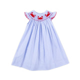 Crab Treasures Smocked Blue Stripe Angel Sleeve Dress